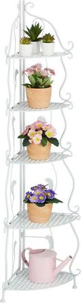 Relaxdays Relaxdays - Corner Shelf, Metal, 5 Compartments, Flower, Plant Stand, Foldable, HxWxD: 136 x 30 x 30 cm, Vintage, White
