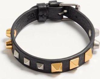 Valentino Garavani Rockstud Bracelet In Grainy Calfskin With A Mix of Studs