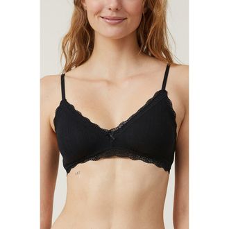 Cotton On Womens Organic Cotton Lace Triangle Padded Bralette in Black at Nordstrom, Size Xx-Small
