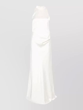 Rotate satin high-neck sleeveless draped maxi dress