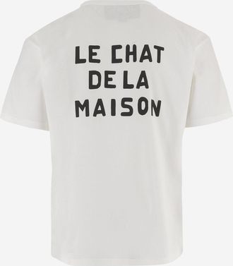 Valentino Mens Cotton T-Shirt With Le Chat De La Maison Print White T-Shirts And Polos
