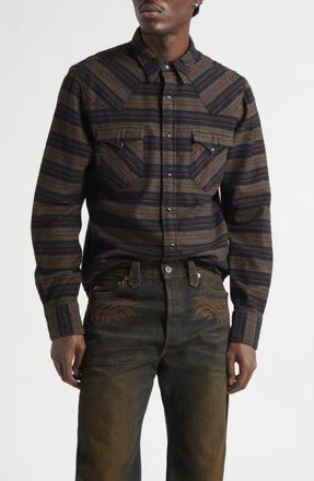 Ralph Lauren Slim Fit Plaid Twill Western Shirt in Dark Navy Multi at Nordstrom, Size X-Large