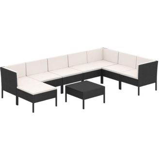 vidaXL 9 Pcs Garden Lounge Set Con Vime Pe Negro