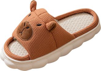 Generic Brown Womens Indoor Outdoor Couples Slippers Linen Home Fashion Casual Comfortable Non-Slip Walking Shoes PVC Material