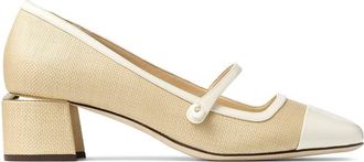 Jimmy Choo London Elisa 45mm Leather Pumps - women - Leather/Raffia/Leather/Leather - 40 - Neutrals