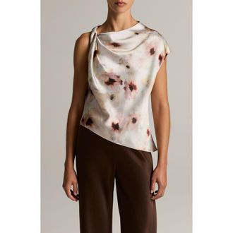 Vince Watercolor Floral Twist Shoulder Top in Soft Peony at Nordstrom, Size Xx-Small