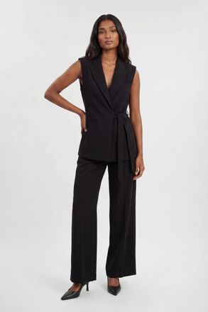 Karen Millen Womens Compact Stretch Tailored Tie Front Waistcoat - Black - Size 14 UK