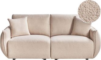 Beliani Modular 2 Seater Sofa Beige Boucle Upholstery Two Piece Sectional Sofa Modern Minimalistic Style Living Room MESNALI