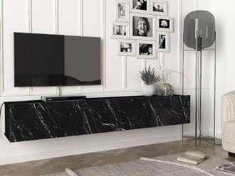 Vente-Unique Wall - Mounted TV Unit With 3 Doors - Black Marble Effect - VIKILA