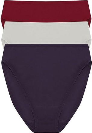 Natori Bliss Bare Cotton High Cut Brief 3-Pack Womens Underwear Purple Dusk/Smoky/Dark Red : M (Womens 10-12), Cotton/Elastane/Lycra