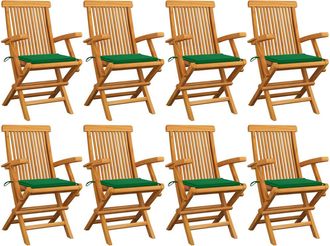 vidaXL Sillas De Jard&iacute;n 8 Uds Madera Maciza De Teca Con Cojines Verdes Vidaxl