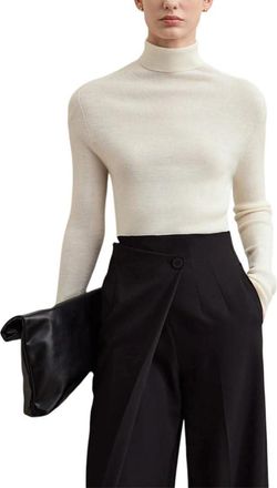 Generic Womens Worsted Wool Turtleneck - Fall Breathable Knitted Base Layer White