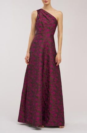 Kay Unger Ashley Metallic Floral Jacquard One-Shoulder Gown in Wild Berry/Pesto at Nordstrom Rack, Size 8