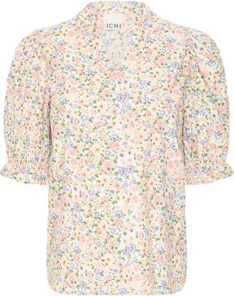 Ichi Ichi, Overhemden, Dames, Veelkleurig, S, Katoen, Bloemen Cloud Dancer Blouse