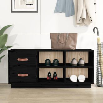 Berkfield Home Shoe Bench Black 100x34x45 cm Solid Wood Pine | Size: 100 x 34 x 45 cm