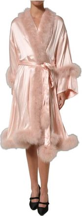 Dolce & Gabbana Short Silk Robe with Marabou Edgings - female - Dolce & Gabbana - Wrap Dresses - Pink - XS - Dresses
