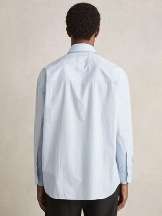 Reiss Soft Blue & white Oversized Poplin Stripe Cotton Shirt, XL