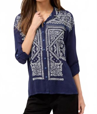 Johnny Was Bandana Slim Audrey Collared Shirt In Blue Night
