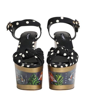 Dolce & Gabbana Multicolor Fish Polka Dot Wedge Sandals Womens Shoes