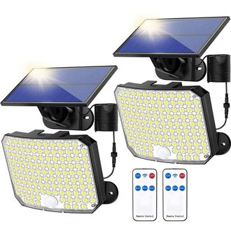 OEM Juego De 2 Focos Solares Con 180 Led, Detector De Movimiento Y Mando A Distancia, Focos De Seguridad Impermeables Ip65