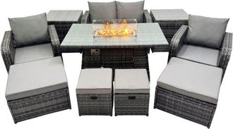 Fimous Garden Outdoor Rattan Furniture Set Rattan Reclining Chair Love Sofa with 4 Stool Side Table Dark Grey Mixed - Fimous