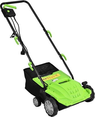 Costway Scarificatore 2 in-1 per Prato, Arieggiatore Elettrico con Sacco Raccoglitore da 30L, Larghezza 32cm, con 3 Posizioni Regolabili