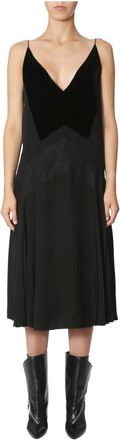 Givenchy Kleedjes, Dames, Zwart, M, Midi-jurk met kant, plooien en veterdetails