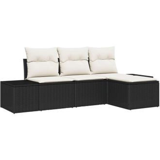 vidaXL Vidaxl - Conjunto De Sof&aacute; De Jard&iacute;n Con Coj&iacute;n 4 Pcs Negro, Crema