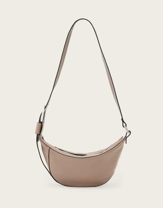 AllSaints Luna - Borsa a tracolla a mezzaluna in pelle marrone moka