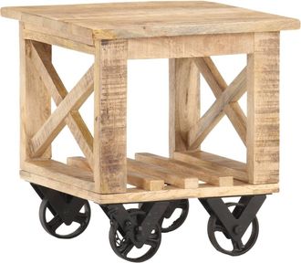 vidaXL Vidaxl - Mesa Auxiliar Con Ruedas Madera De Mango Rugosa 40x40x42 Cm