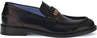 Versace Black Calf Leather Bos Taurus Slip-On Mens Loafers