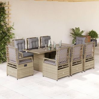 vidaXL Set Comedor De Jard&iacute;n 9 Pzas Con Cojines Rat&aacute;n Sint&eacute;tico Beige Vidaxl