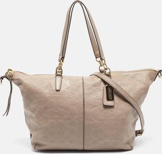Coach Beige Signature Embossed Leather Bleecker Zip Tote