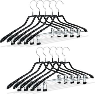 Relaxdays Pack De 100 Perchas Ropa Antideslizantes Con Pinzas, Metal Y Pvc, Negro, 42 Cm - Relaxdays