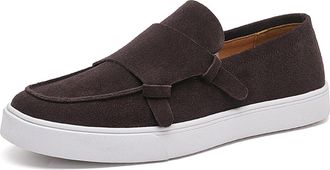 Generic Mens Suede Leather Monk Strap Slip-On Oxfords Formal Loafer Round Toe Classic Casual Shoes,Dark Brown,10.5 UK