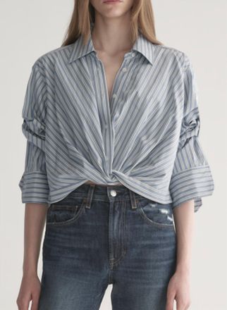 A.L.C. Leo Top In White/steel Blue