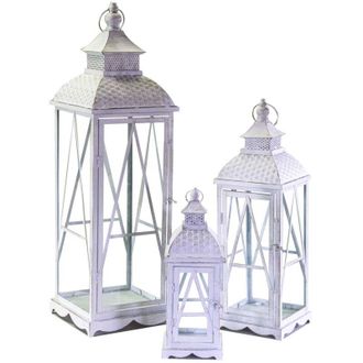 Vacchetti Vacchetti - Lanterna bianco 3pz in legno decorazione interno idea regalo h75