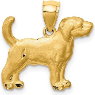 Diamond2Deal 14k Yellow Gold Satin Diamond-cut Beagle Dog Pendant