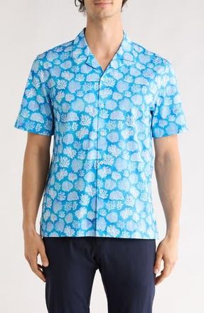 Bugatchi Cole Coral Print OoohCotton Camp Shirt in Aqua at Nordstrom Rack, Size Xxx-Large