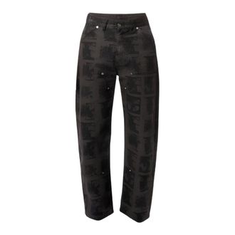 Rassvet Loose-fit Jeans, male, Black, Size: XL Flowers Fake Double Knee Trousers