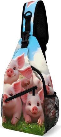 Generic Farm Pigs Dogs Sunflowers Unisex Shoulder Bags Casual Crossbody Chest Bag Sling Backpack for Hiking Cycling Travel