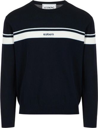 Iceberg Trui met ronde hals - Heren - Ronde hals truien - Blauw - M - Katoen - Truien & Vesten