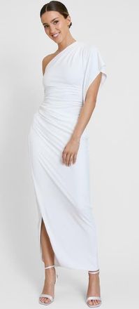 Six Stories Asymmetric Drape Stretch Occasion Dress in White at Nordstrom, Size 6