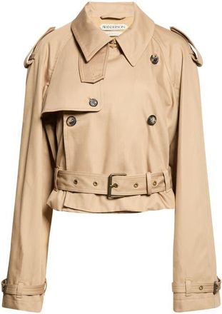 J.W.Anderson Double Breasted Crop Trench Coat in Beige at Nordstrom, Size 10