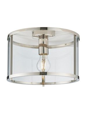 Netlighting Hopton Cylindrical Ceiling Light Bright Nickel Clear Glass Shade in Grey