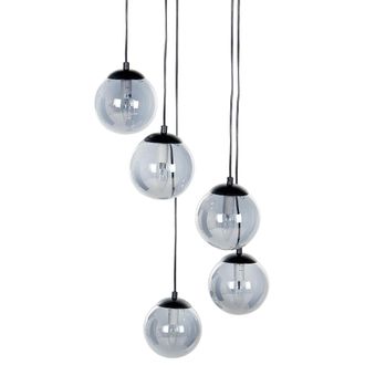 Beliani L&aacute;mpara Colgante Pantalla Redonda Vidrio Ahumado 5 Luces Metal Base Transparente Acero Negro Noel