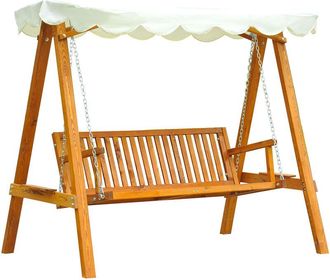 OUTSUNNY Swing Chair 3 Seater Swinging Wooden Hammock Garden Seat Outdoor Canopy Cream