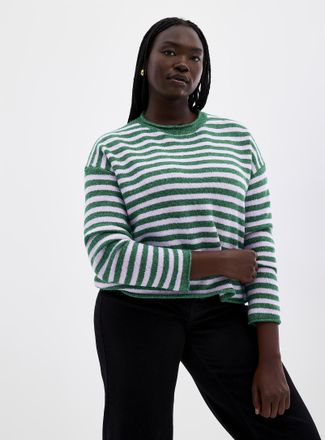 Contemporaine Womens Rolled trim striped sweater