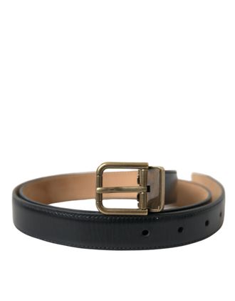 Dolce & Gabbana Mens Black Calf Leather Gold Metal Buckle Belt - One Size