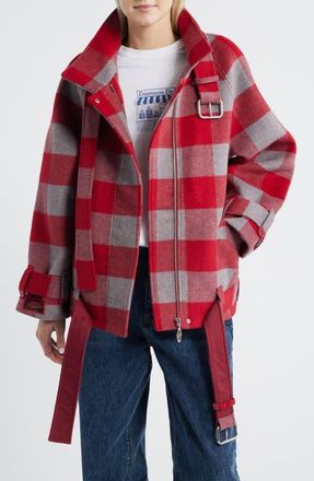 Damson Madder Polly Water Resistant Buffalo Check Wool Blend Jacket in Red at Nordstrom, Size 12 Us